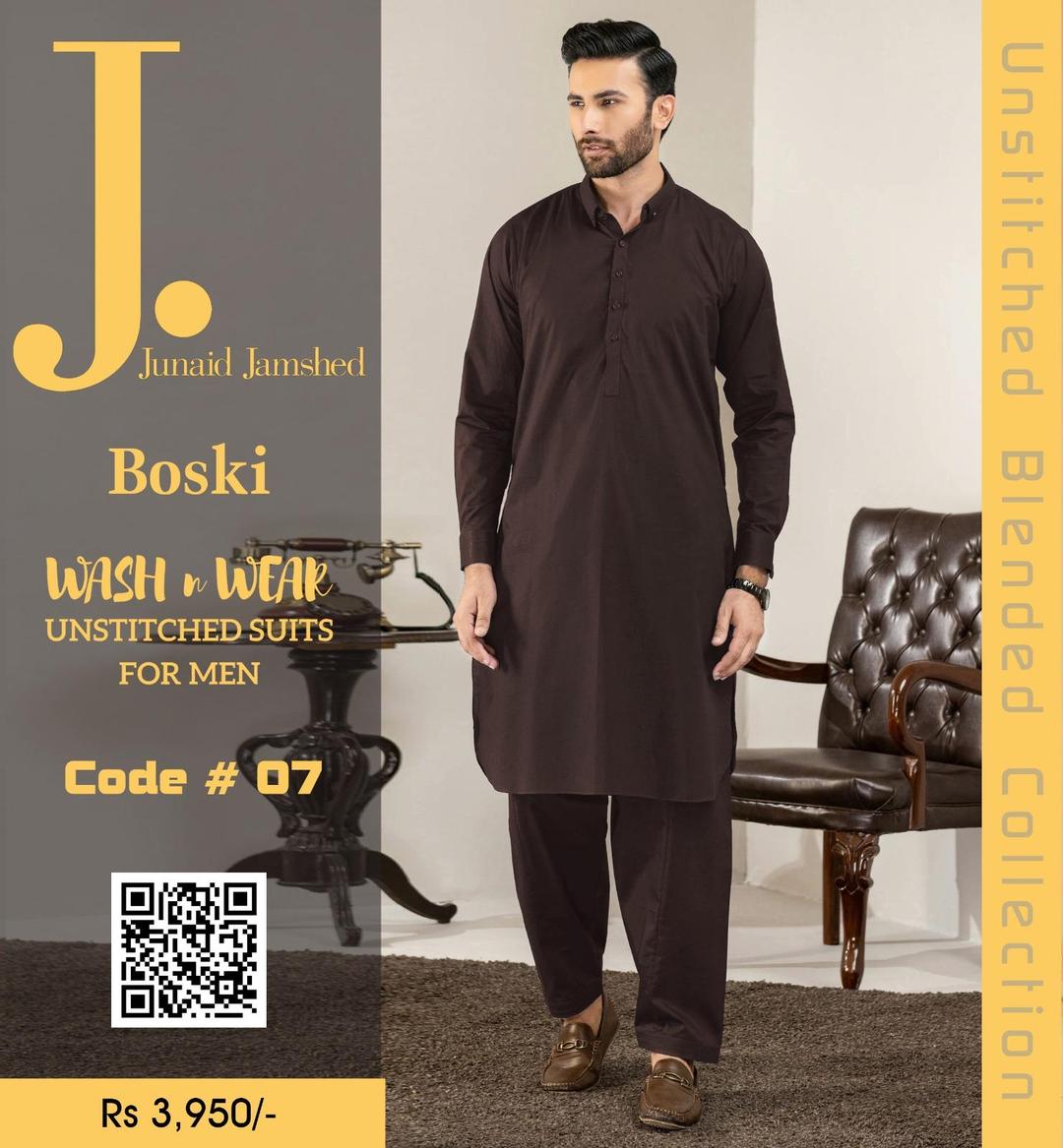 Unstitched Boski Men Suit Rich Brown Wedding Eid