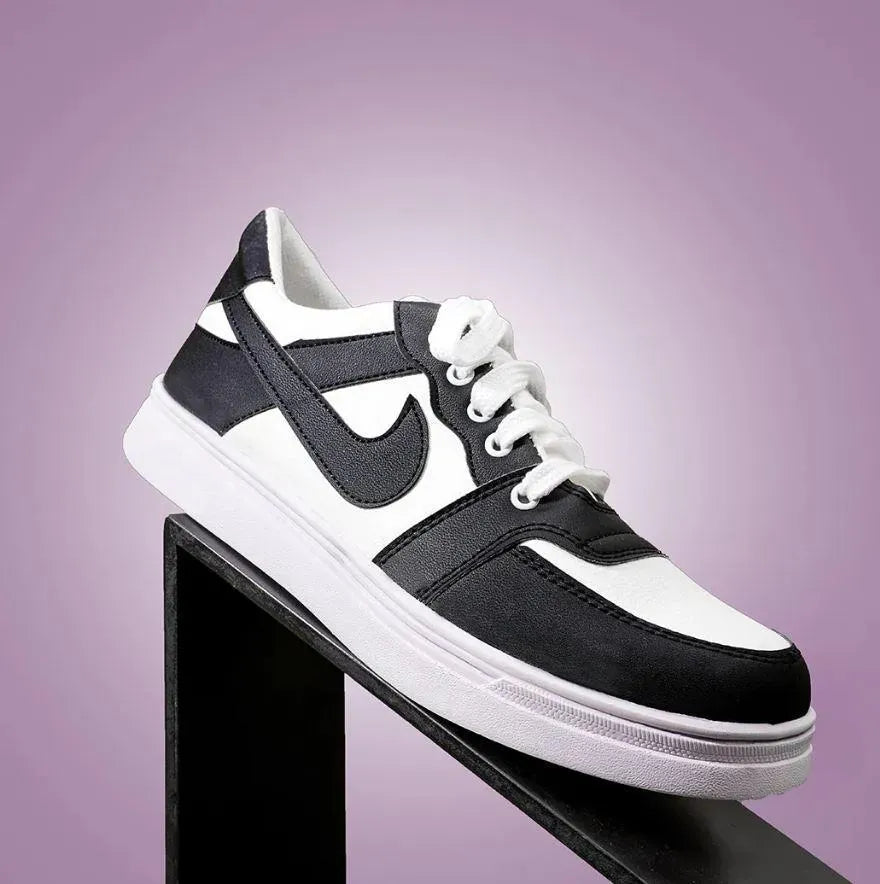 Men's Black Rexine High Toe Sneakers with White Sole