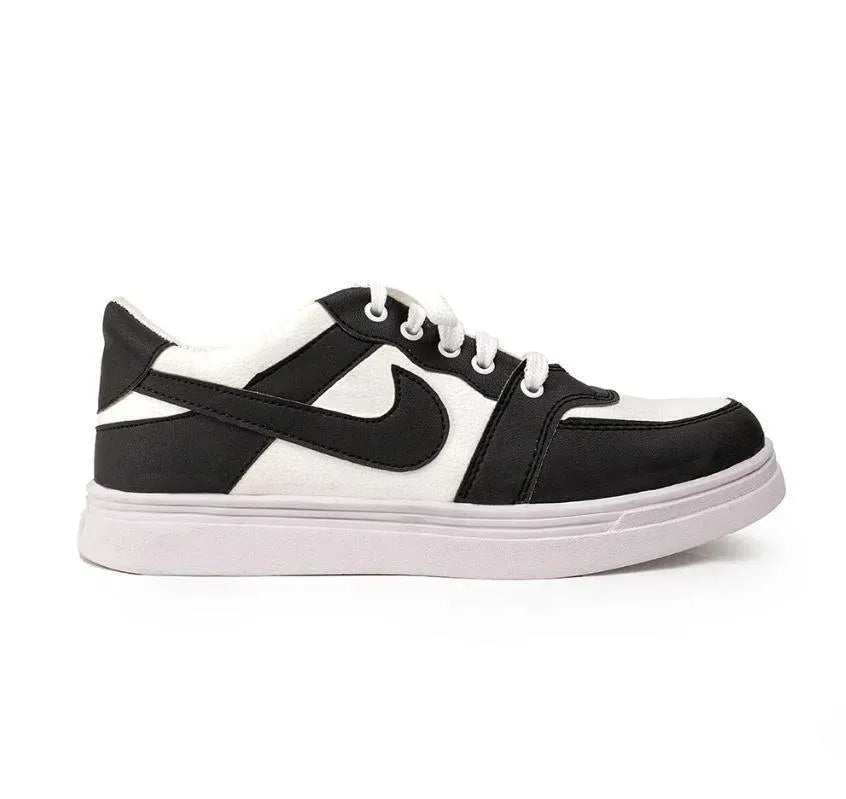 Men's Black Rexine High Toe Sneakers with White Sole