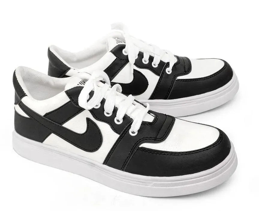 Men's Black Rexine High Toe Sneakers with White Sole