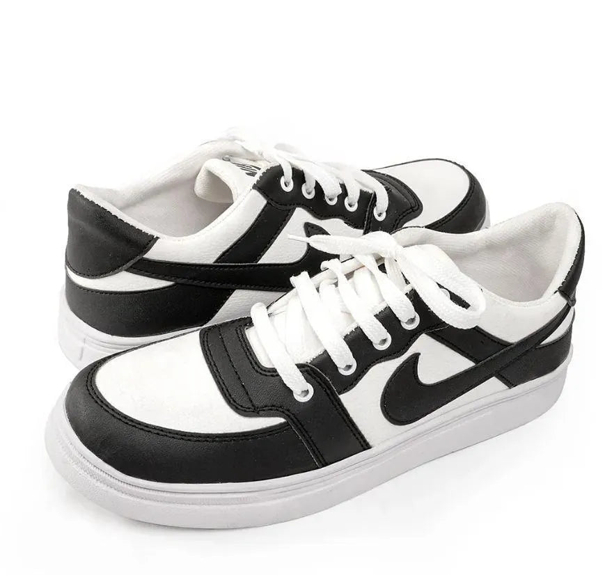 Men's Black Rexine High Toe Sneakers with White Sole