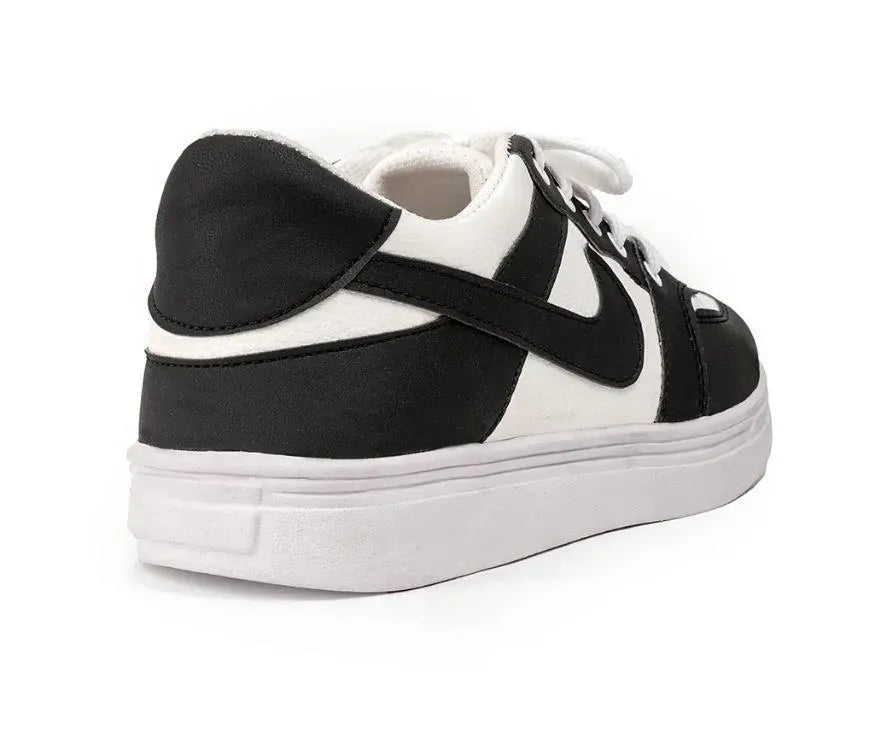 Men's Black Rexine High Toe Sneakers with White Sole