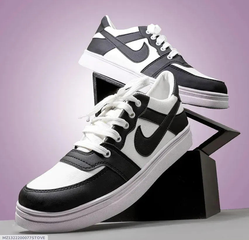 Men's Black Rexine High Toe Sneakers with White Sole